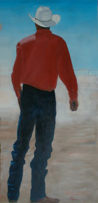 painting of a cowboy seen from the back