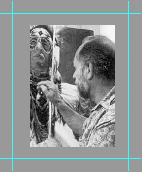 photograph of Lou Maestas working on a painting